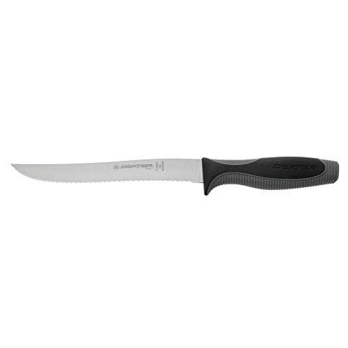 Dexter-Russell 29383 V-LO 8" Scalloped Utility Slicer, Versatile Long Blade for Melons, Bread and Veggies, Ergonomic Black and Gray Handle, High-Carbon Steel