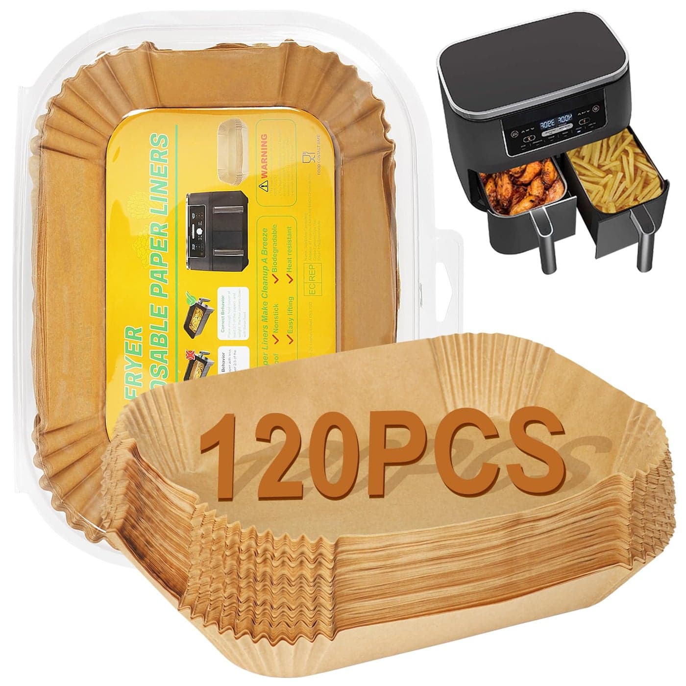 YQL Air Fryer Liners for Ninja DualTower 120pcs Disposable Air Fryer Accessories Air Fryer Parchment Paper Liners for Ninja Dual AF400UK AF300UK Ninja Double Stack SL400UK Euary Dual Air Fryer