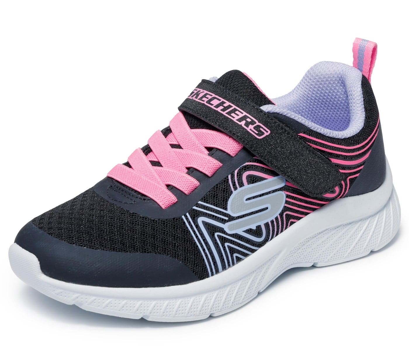 Skechers Microspec Plus-Swirl Sweet Sneaker, Black/Multi, 4 US Unisex Big Kid