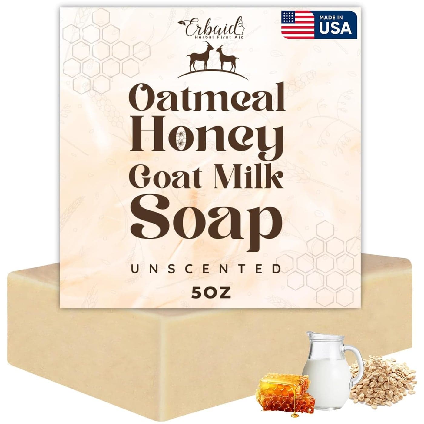 Oatmeal Soap – Natural Oatmeal & Honey Goat Milk Soap Bar – Face & Body Wash for Eczema, Psoriasis, Dry, Itchy, Sensitive Skin Relief – Unscented Soap Great for Kids, Babies – Handcrafted, Made in USA