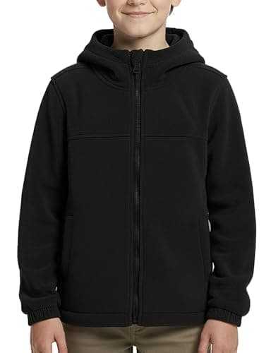 SpringGege Boys Girls Hooded Polar Fleece Jacket Kids Full Zip Fleece Coat With Hood Black Size 56 Years