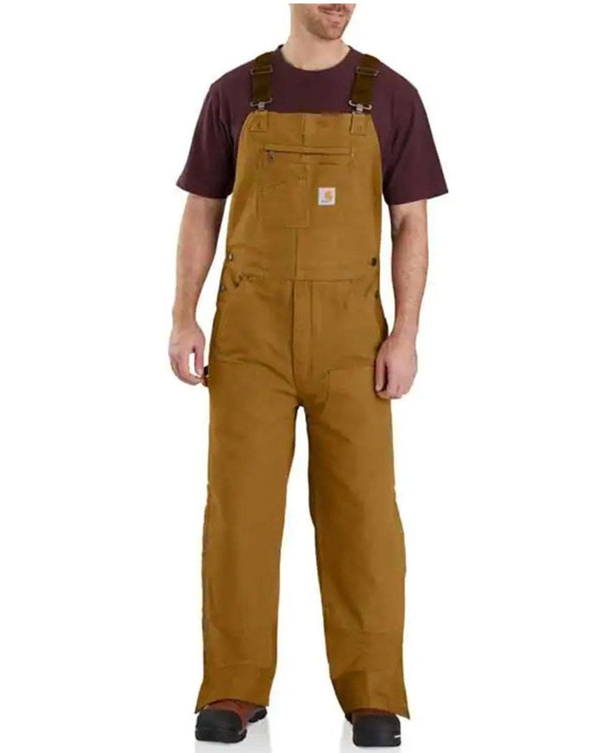 Carhartt Mens Loose Fit Washed Duck Insulated Bib OverallCarhartt Brown2XLargeShort