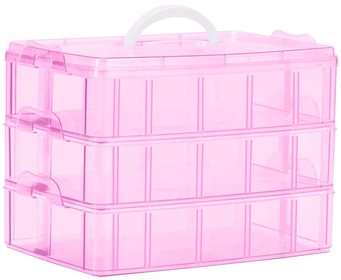 Sooyee Bead Organizer3Tier Craft Organizers and StorageStackable Storage Containers with 30 Compartments Dividers for Washi TapeToy NailArt Supplies Fishing Tackle Pink