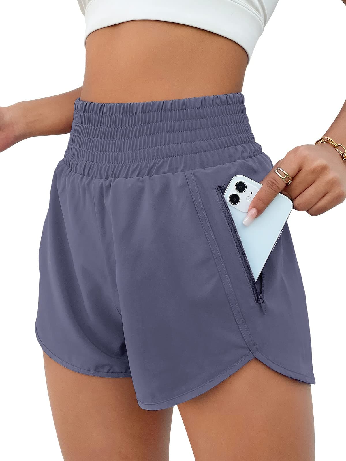 BMJL Women's Athletic Shorts High Waisted Running Short Pocket 2.5" Sporty Shorts Gym Elastic Workout Shorts(L,Bluish Grey)