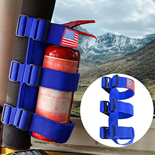 Adjustable Roll Bar Fire Extinguisher Mount Holder 3 lb for Jeep Wrangler Unlimited CJ YJ LJ TJ JK JKU JL JLU 4XE,Blue with USA Flag Pattern