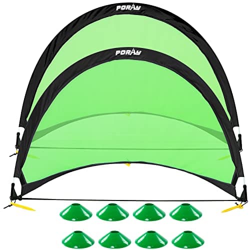 Poray Soccer Goal for Kid Easyup Set of Two Portable 4FT Soccer Net 210D Oxford with 8 Field Marker Cones Extra Stakes Fun for Backyard and Soccer Training