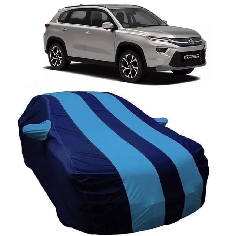 Carigiri Sky Blue and Navy Blue Car Body Cover for Toyota Urban Cruiser Hyryder(Triple Stitched,Mirror Pocket,Dustproof)(Models-2022,2023)
