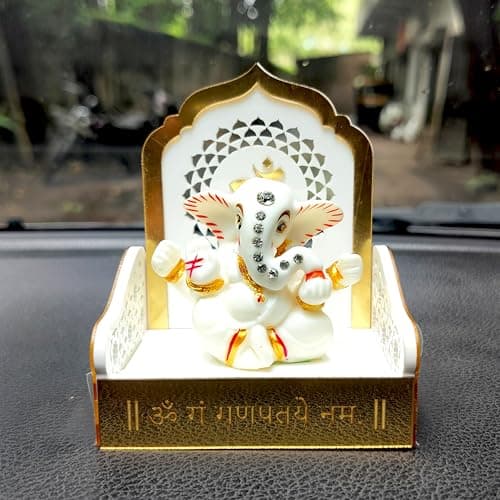 SOLOBOLO Acrylic Ganesh Idol for Car Dashboard with Small Temple for Car Dashboard,Ganesh Idol for Office Desk,Ganesha Idol for Gift,Gift for Housewarming Ceremony,5.6 Cm,7.6 Cm