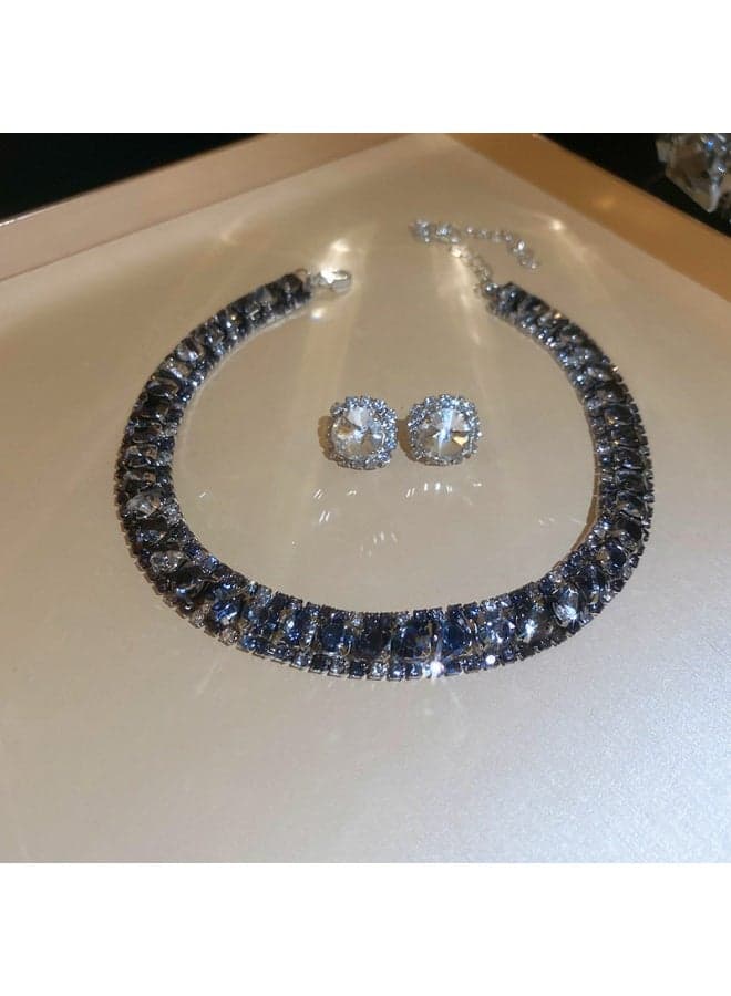 French Style Light Luxury Versatile Collarbone Chain Earring Necklace Jewelry Set