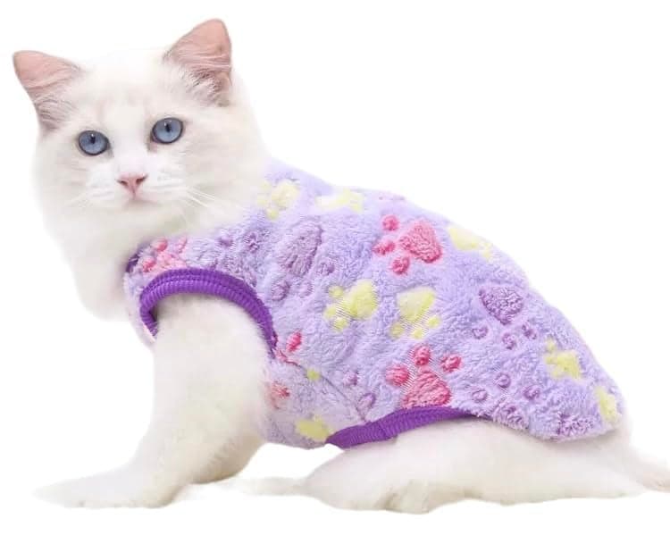 KUTKUT Small Dog Cat Fleece Shirt, Cute Paw Print Fashion Soft Flannel Shirt for Papillon, Pekingese, Shihtzu etc/Cat (Size: XL, Chest: 50 cm, Back Length: 40cm) Only for Small Breed