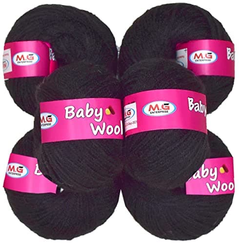 M.G ENTERPRISE 100% Acrylic Wool Black (8 pc) Baby Soft 4 ply Wool Ball Hand Knitting Wool/Art Craft Soft Fingering Crochet Hook Yarn, Needle Knitting Yarn Thread Dyed, Multi (Baby Soft Black - 8 pc)