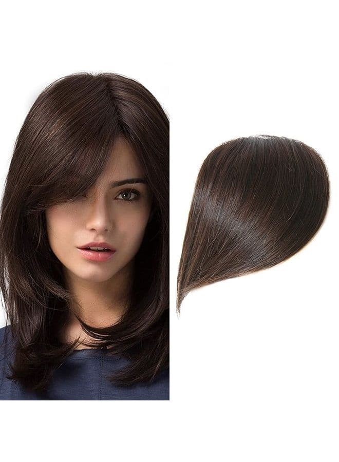 Thick Side Bangs Clip in Bangs Real Human Hair Bangs Fringe Swept Bangs Extensions Clip On Bangs Fashion Natural look Hairpiece for girls Dark Brown