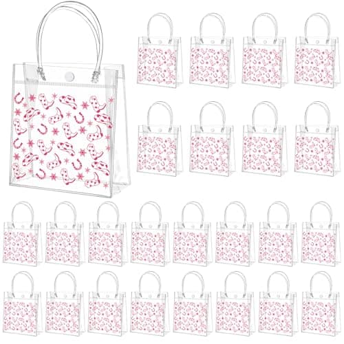 Tioncy 24 Pcs Cowgirl Party Favor Bags with Handle Pink My First Rodeo Birthday PVC Gift Bag Goodie Candy Treat Bag Western Wild West Theme Party Decoration Favor for Cowboy Cowgirl Women Bachelorette