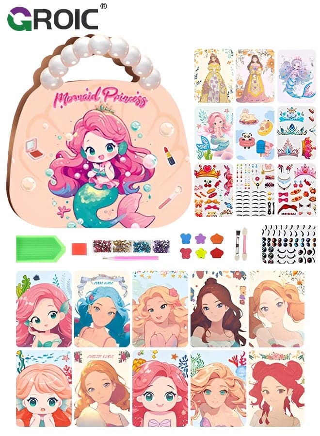 15 Styles Princess Art Craft Kits, Paper Craft Kits - Paper Makeup DIY Toy with Diamond Painting & Princess Dress Up Set, Dress Up Sticker Books, Travel Ideal Toys for Girls Ages 4 5 6 7 8 9+ Year Old
