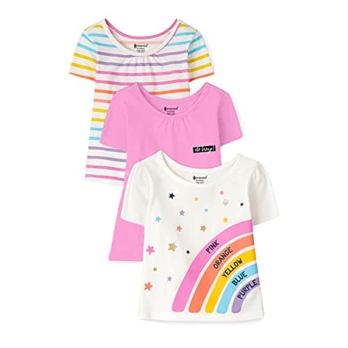 KYDA KIDS® Girls Premium 100% Cotton T Shirt | Antibacterial Printed Round Neck Half Sleeve Regular Fit Casual Summer Kids Top | Multicolor Combo (Pack of 3)