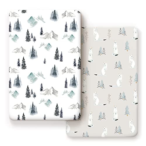 Stretch Ultra Soft Jersey Knit Fitted Pack and Play Sheets Set 2 Pack Fit PortableMini Cribs Sheets Playpen Mattress Pads Safe and Snug Cute Stylish Playard Sheets Wild Forest Print for Baby
