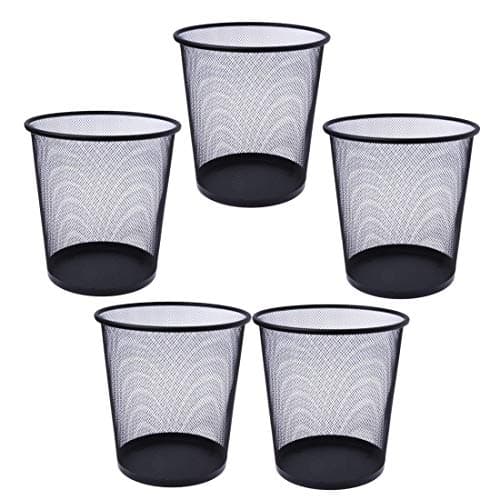 PUFFIN Metal Mesh Round Waste Basket for Home,Office Large, Set of 5 (Black)