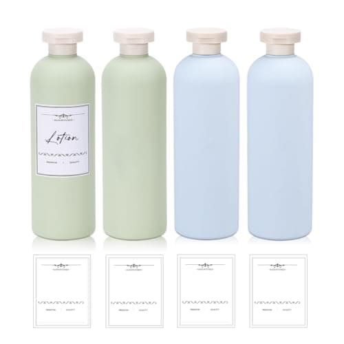 UMETASS 13.5 oz Plastic Travel Shampoo Bottles, Refillable Flip Cap Squeeze Bottles for Toiletries, Large Leakage-proof Travel Shampoo and Conditioner Container (Blue and Green)