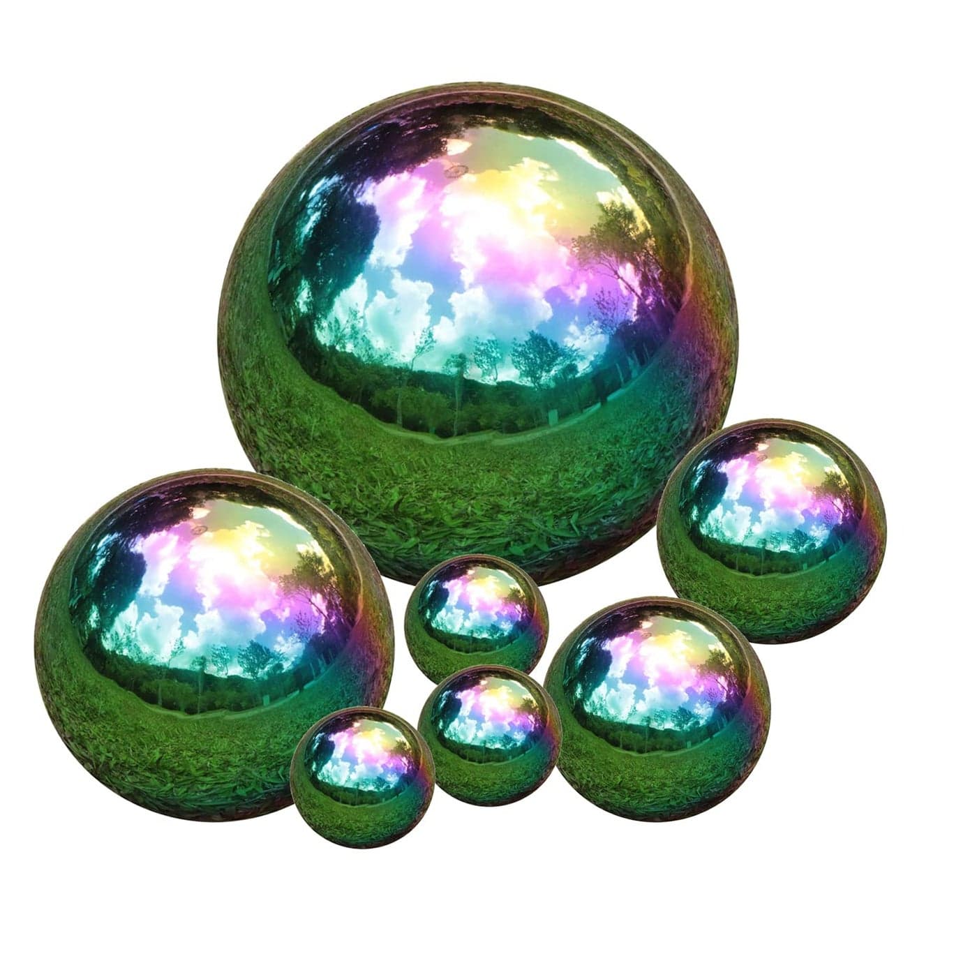 Kesywale Decorative Gazing Ball Set 7PCS 50150 mm Gazing Globe Mirror Ball Garden Spheres Centerpiece Balls for Home Outdoor Decor Ornament Rainbow