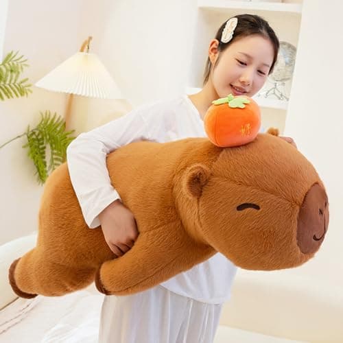 PEACH CAT Persimmon Capybara Plush 236 Long Capibara Stuffed Animal Cute Plushies Toys Gifts for Kids Brown