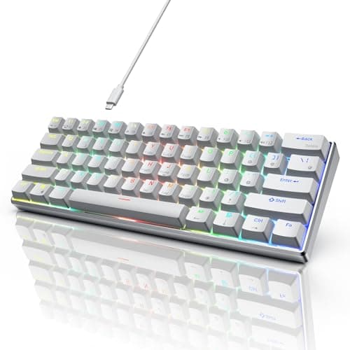 RK ROYAL KLUDGE 60% Mechanical Keyboard RK61 Pro, Wired Gaming Keyboard Aluminum Frame, Programmable RGB Backlit 61 Keys Ultra-Compact, Gateron Brown Switch, White