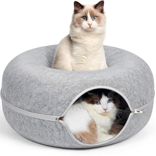 ZVGV 24inchTunnel Bed for Indoorcattasaurus Peekaboo cat cave for MultipleDetachable Felt Felt Washable Interior for Indoor CatsDonut Tunnel Light Gray