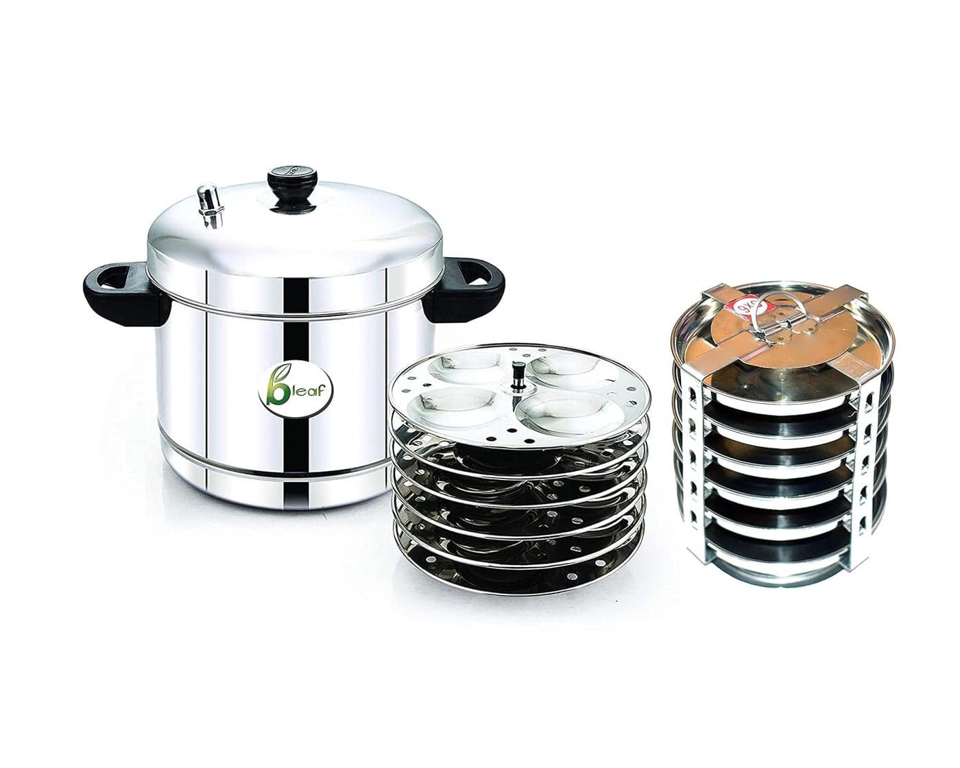 BLeaf Stainless SteelInduction Idli cooker with Regular Idli StandIdli Plates 6 Plates 24 Idlis 6 Plate Thatte Idli Stand 6 Plate 6 Idli