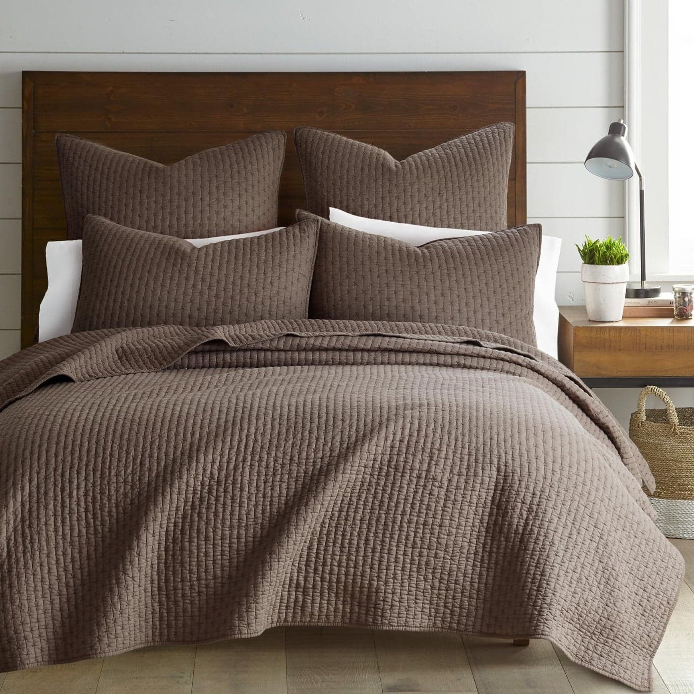 Levtex Home Cross Stitch Cocoa Quilt Set 100 Cotton KingCal King Quilt 106x92in 2 King Shams 36x20in Reversible Cotton Fabric