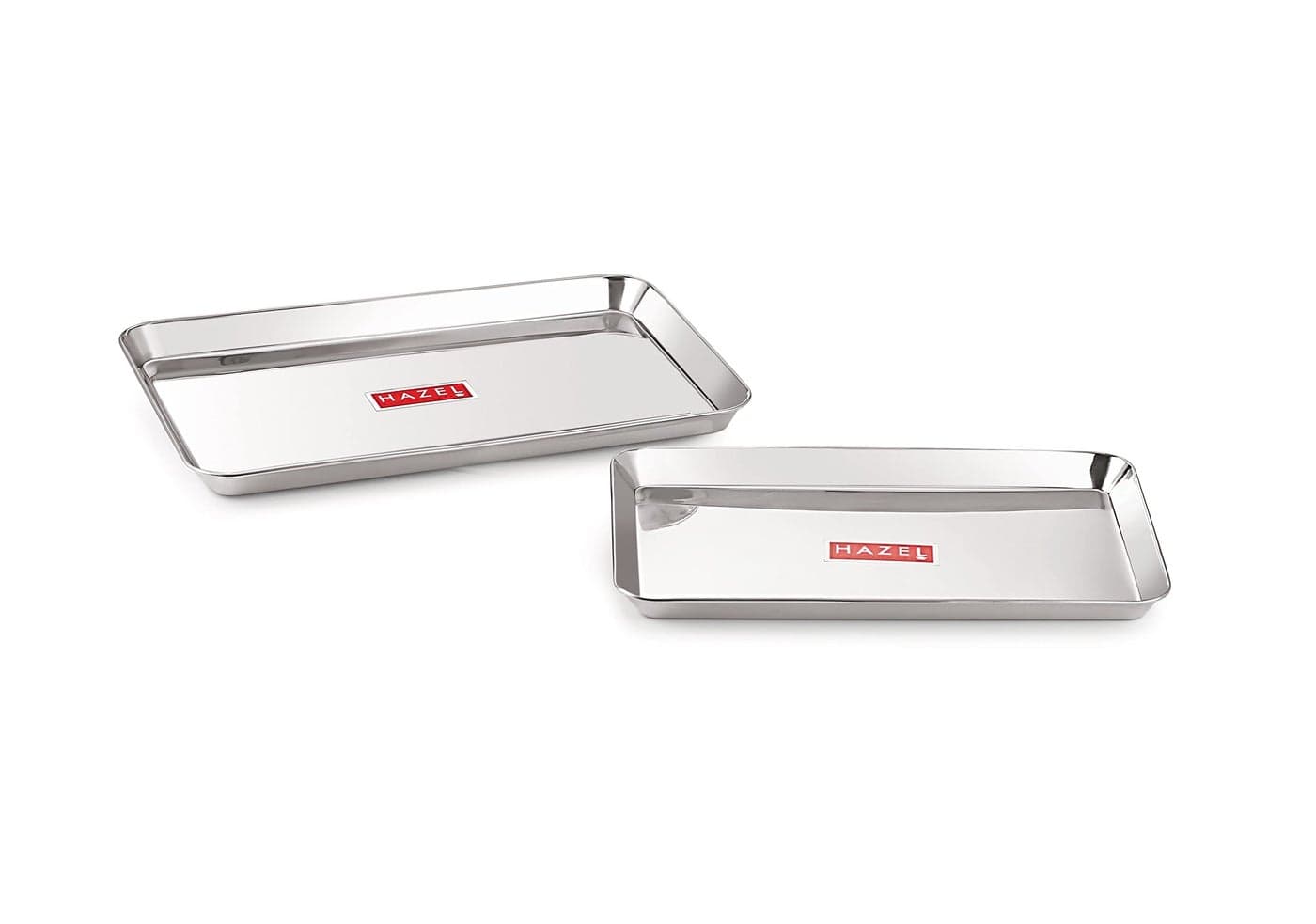HAZEL Stainless Steel Serving Tray Rectangle Premium Dining Table Plater, Silver (Small & Medium, Set of 2)