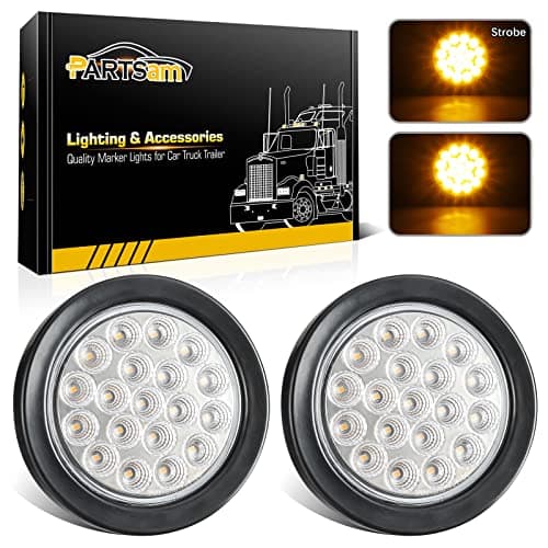 Partsam 2x 4 Inch Round Amber Strobe Lights 19 Diodes LED wRubber Grommet 3Prong Wire Pigtails Amber 4 Inch Round Led Trailer Truck Tail Lights Amber Indicator 12V Clear Lens