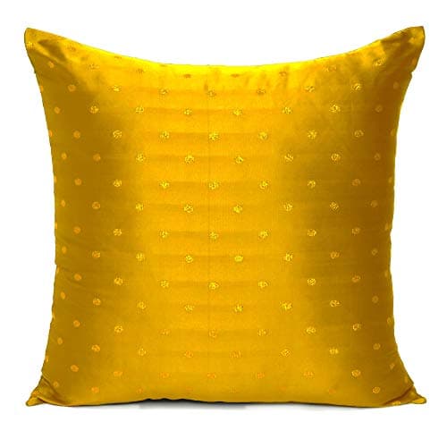 Oussum Art Silk Cushion Cover Throw Cushion Case Brocade Silky Pillow Covers Home Decor Pillow Case (Yellow, 12 x 12)