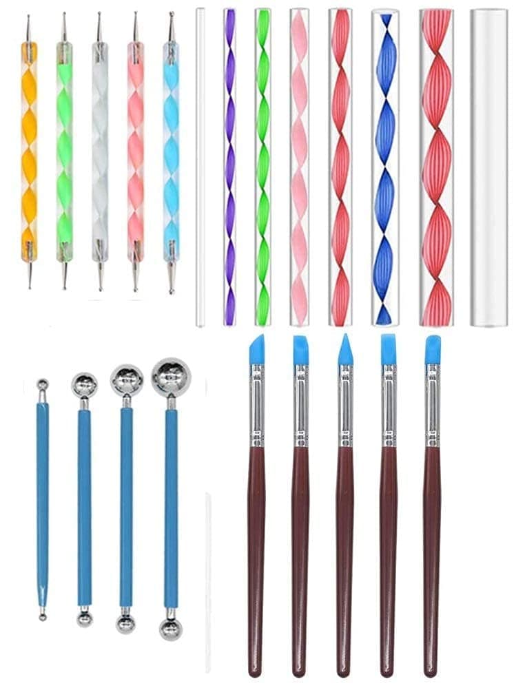 Art Ranger 22Pcs Dotting Painting Tools with Mandala Set Pen Dotting with Mandala Stencil Kit Ball Stylus Clay Sculpting Carving Tools Multicolour