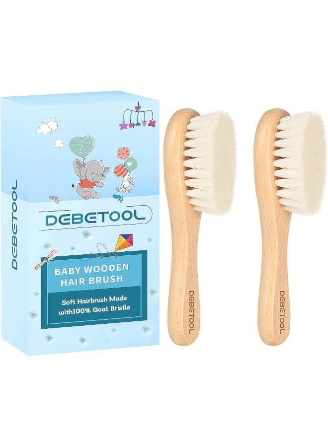DEBETOOL Baby Hair Brush - 2 piece Baby Hair Brush With Premium Goat Bristle, Natural Wooden Baby Hair Brush for Newborns & Toddlers, Ideal For Cradle Cap
