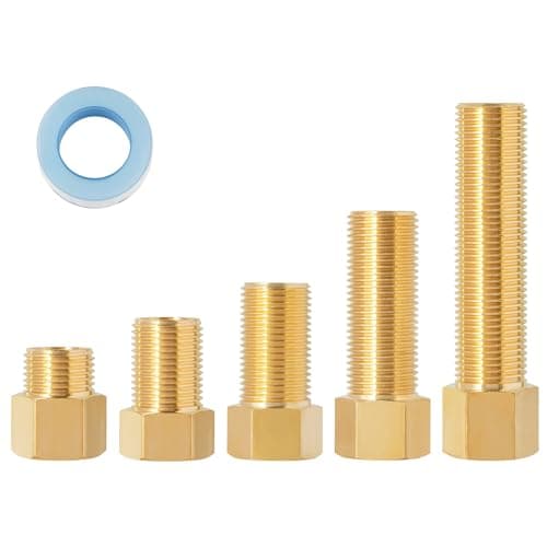 SUNGATOR 5-Pack 1/2'' Brass Extension Adapter Set, 1/2 Inch Male × 1/2'' Female Brass Nipple Pipe Extension Fittings, 30/40/50/70/100MM Hex Nipple 1/2'' Pipe Fittings with Sealing Tape