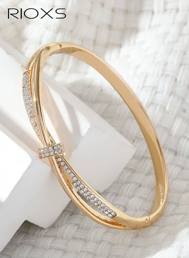 Golden Bangle for Women, Sparkly Bangle Bracelets Cubic Zirconia Stackable Bracelet Jewelry Birthday Gifts for Prom Party Wedding