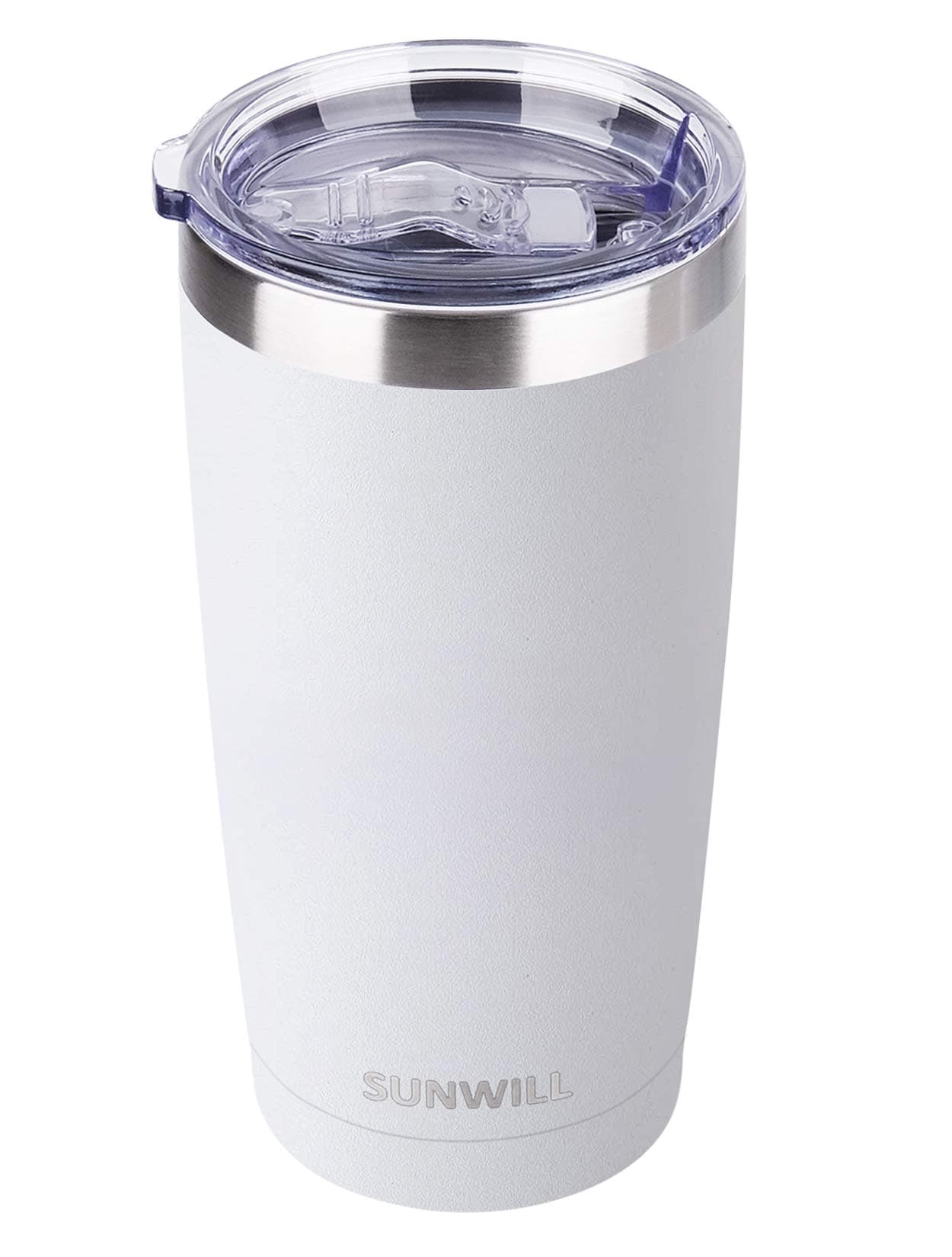 SUNWILL Travel Coffee Tumbler 20 oz, Insulated Mug with Lid, Stainless Steel Cup for Hot and Cold Drinks, Powder Coated White
