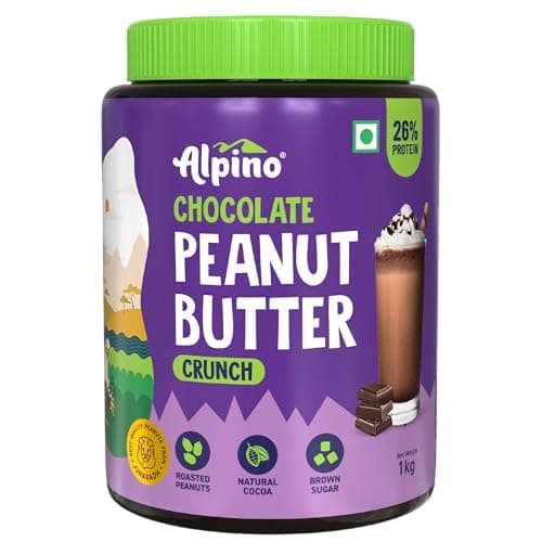 ALPINO Chocolate Peanut Butter Crunch 1kg - Roasted Peanuts, Chocolate Paste & Brown Sugar - 26% Protein, Source of Healthy Fats