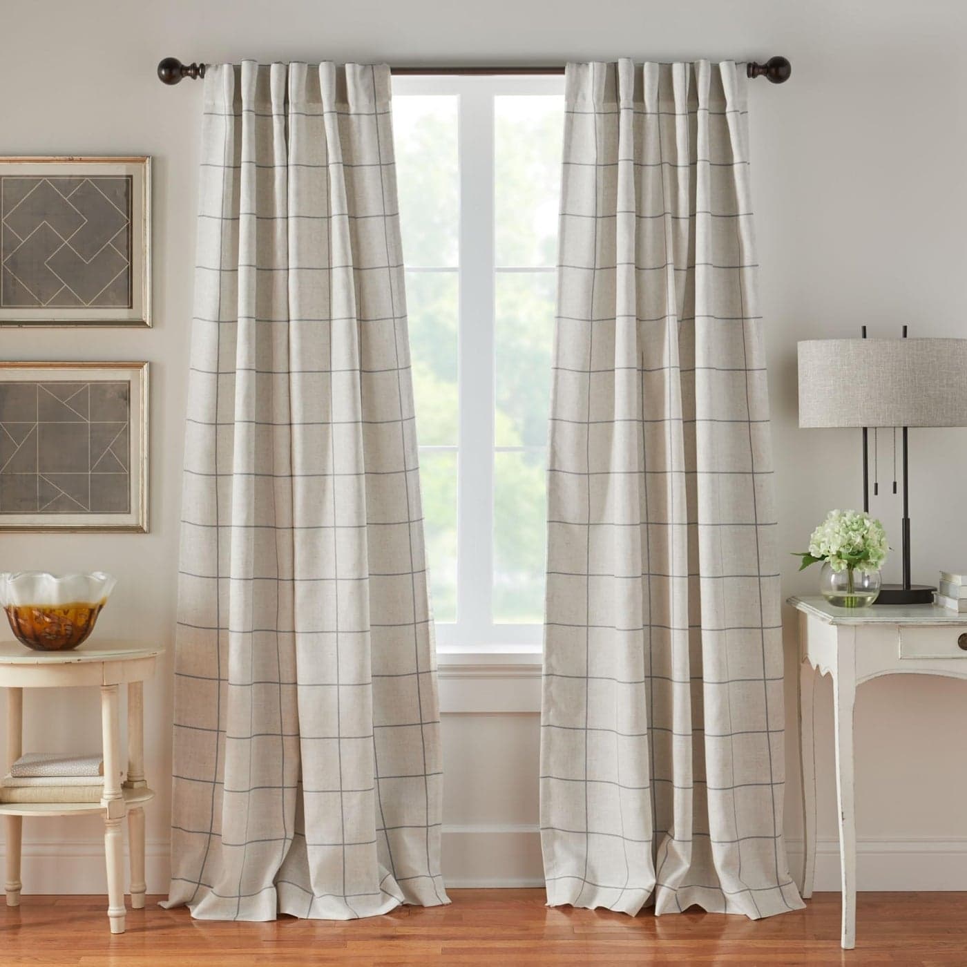 Elrene Home Fashions Brighton Windowpane Plaid Blackout Window Curtain Living Room and Bedroom Drape with Rod Pocket Tabs 52 x 84 Grey 1 Panel