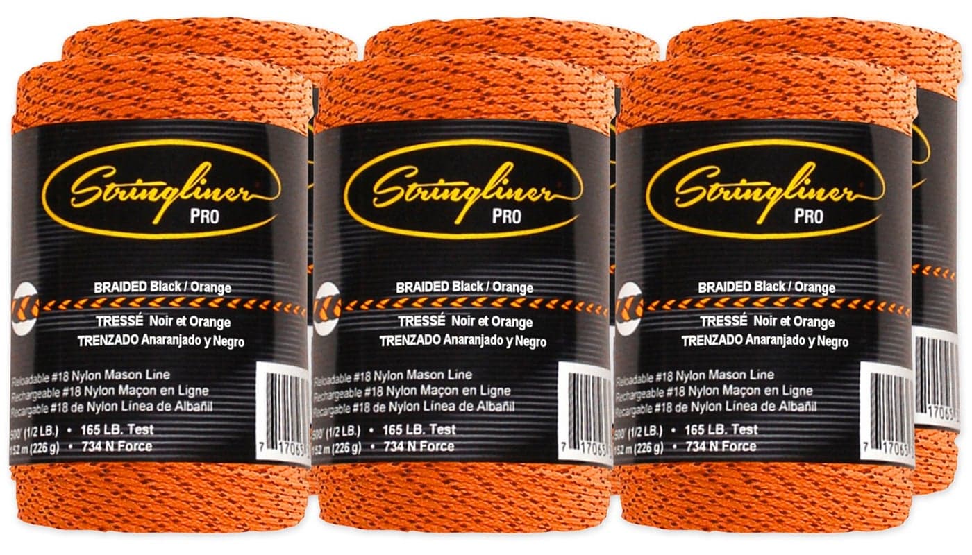 Stringliner Braided Mason Line Replacement Roll Contractor Pack 500' - Black/Orange (Pack of 6) - SL35491CPK