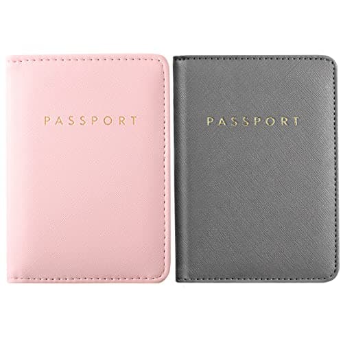 Frienda 2 Pieces Bridal Passport Covers Holder Travel Wallet Passport Case, Gray and Pink, Classic