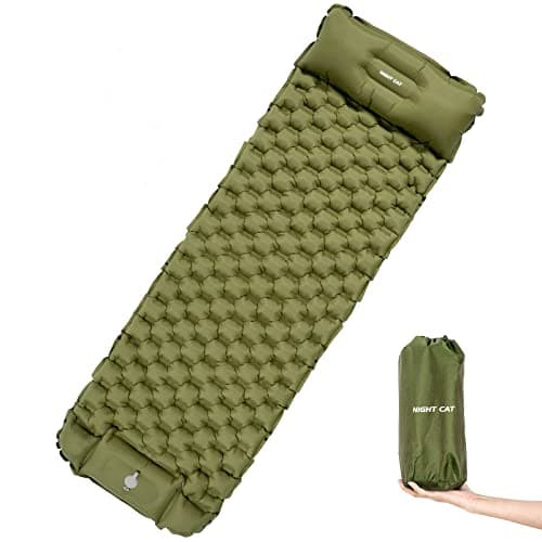 Night Cat Inflatable Sleeping Pads Mat Bed with Pillow Foot Pump for Camping Backpacking Hiking UltraLight Compact Comfortable Extendable 77x255