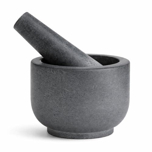 KC KULLICRAFT Marble Stone Mortar and Pestle, for Grind Spices, Powder Pesto, Mash Herbs, Crush Pills, Regular Size (3.75"X2.75" Mortar, 5" X1.5" Pestle, Grey)