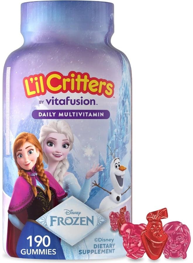 L'Il Critters Frozen Daily Kids Multivitamin Gummies Assorted Berry Flavors For Ages 2+ Toddlers And Kids, Disney Multivitamin Gummies With 11 Essential Nutrients, 95-190 Day Supply, 190 Gummies