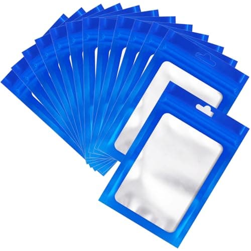100 Pcs Resealable Mylar Bags, Sealable Odor Proof Foil Pouch Bag with Clear Window, Small Bussiness Packaging Supplies (Blue, 6.3 X 9.4 Inch)
