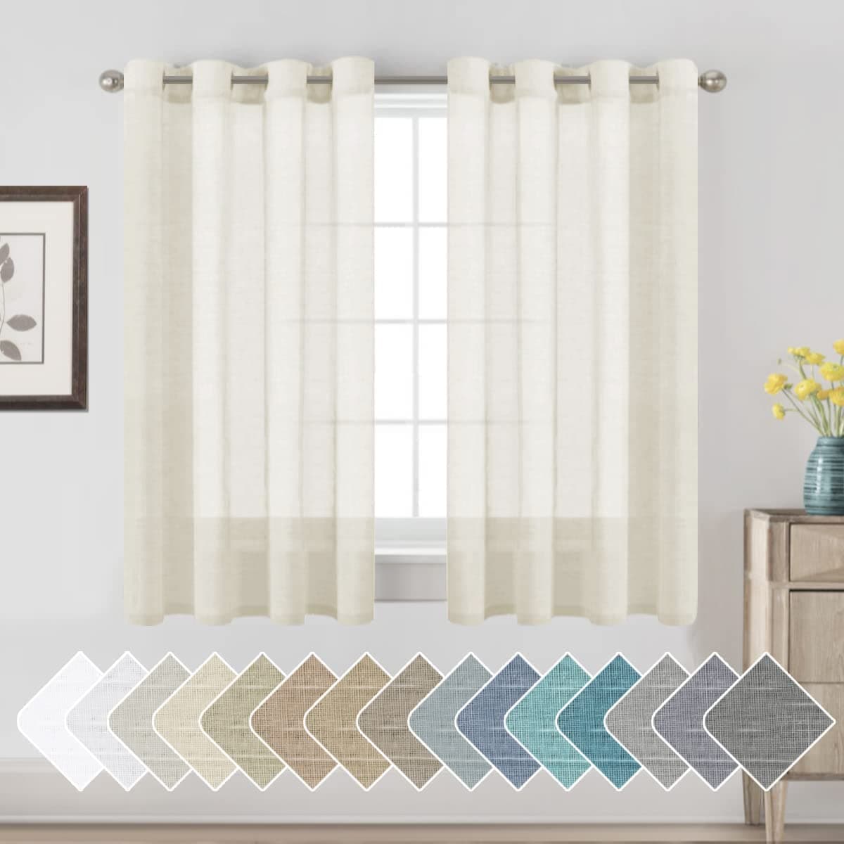 HVERSAILTEX Linen Curtains Nickel Grommet Natural Linen SemiSheer Curtains 2 Panels Privacy Added Premium Soft Rich Material Drapes for BedroomLiving Room 52x54 Inch Ivory