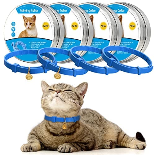 4 Pcs Cat Calming Collar Adjustable Lavender Scent Relaxing Cat Collar with 2 Pendant for Puppies Reduce Stress Aggression Anxious, up to 15 Inches(Orange)