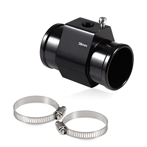 SPEEDWOX 38mm 112 Inch Water Coolant Temperature Sensor Adapter Joint Pipe Radiator Sensor Adaptor with 2 Pcs Stainless Steel Hose Clamps Radiator Hose Adapter for Temp Sensor and GaugeBlack