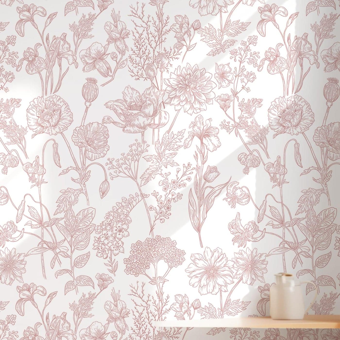 Toduso Peel and Stick Wallpaper Pink Floral Wall Paper Pink and White Contact Paper Removable Waterproof Flowers Wallpaper for Bedroom Bathroom Cabinets Vinyl 173 x 787