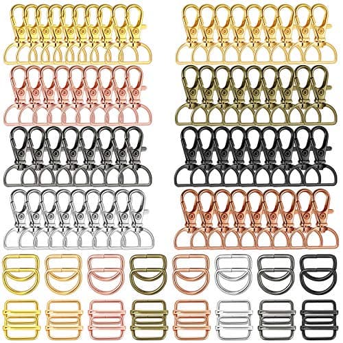 Hotop 96 Pieces D Rings with Swivel Clasps and Slide Buckles Set Lanyard Snap Hooks Keychain Clip Hooks D Ring Clip Lobster Claw Clasps for Purse Handbag Hardware Sewing DIY Craft Dog Collars 8 Color