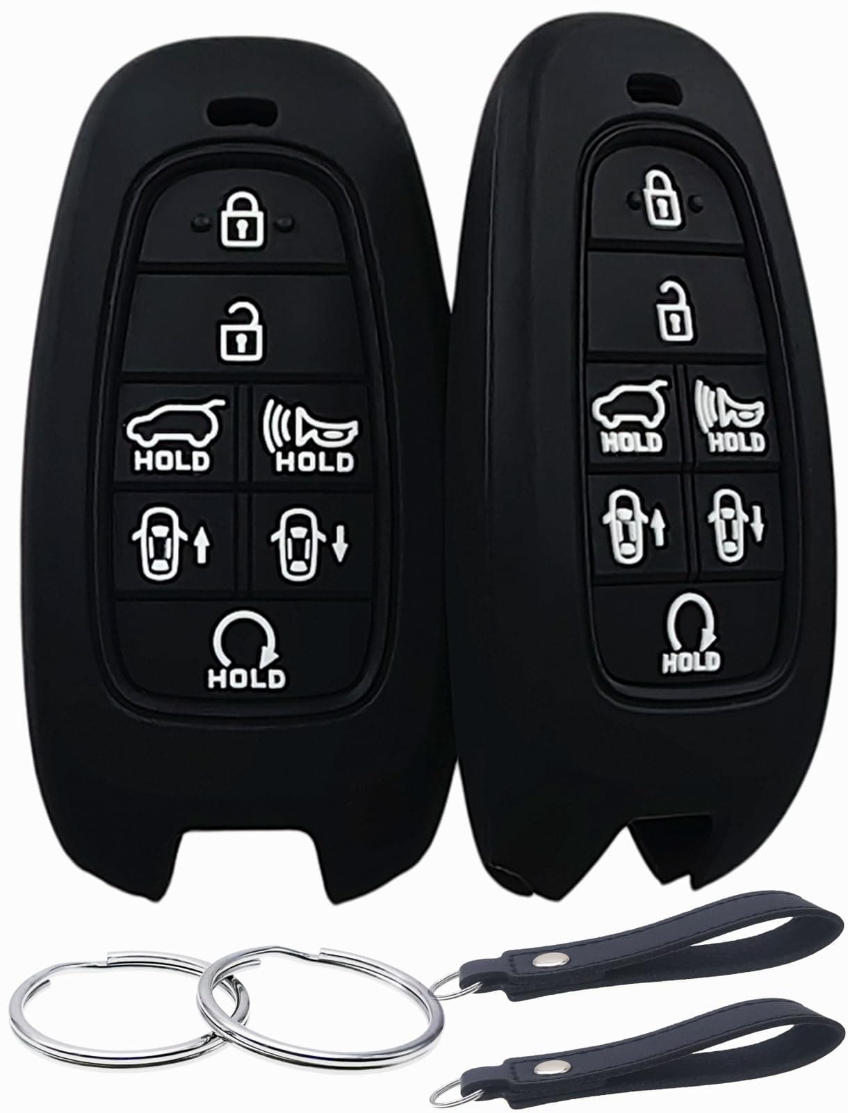 REPROTECTING Silicone Rubber Key Fob Cover Compatible with 7 Buttons 2019-2023 Hyundai Sonata Nexo 2022 Hyundai Tucson 2023 Palisade Santa Fe (Black/Black)